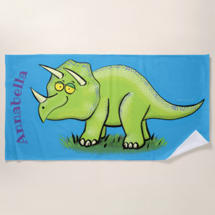 Toalla De Playa Personalizado de dinosaurios de triceratops verde