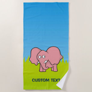 Toalla De Playa Personalizado de elefantes rosados