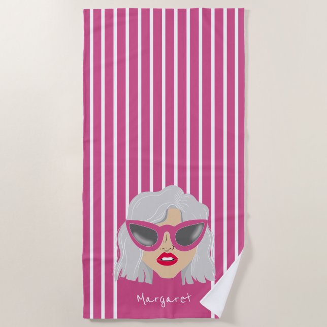 Toalla De Playa Personalizado de gafas rosadas en Guay (Anverso)