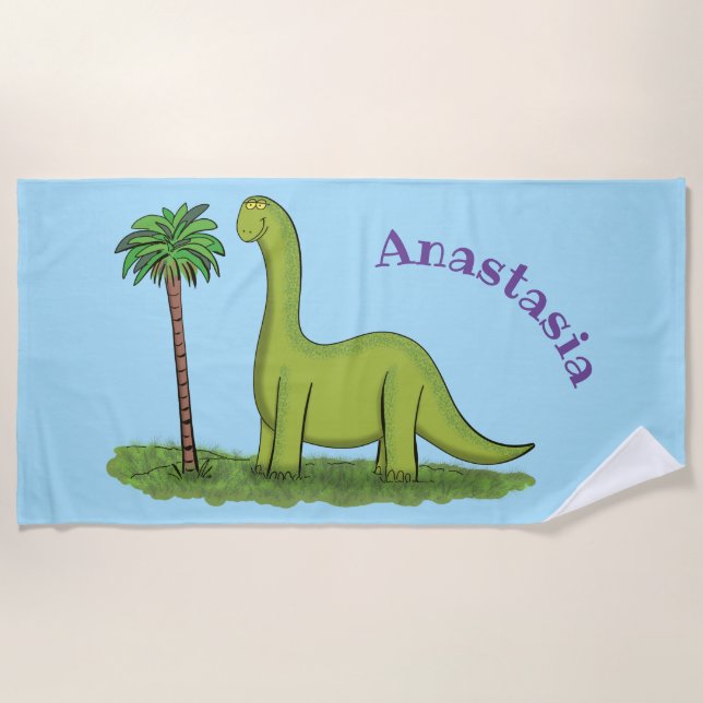 Toalla De Playa Personalizado de los dinosaurios de brontosauro ve (Anverso)