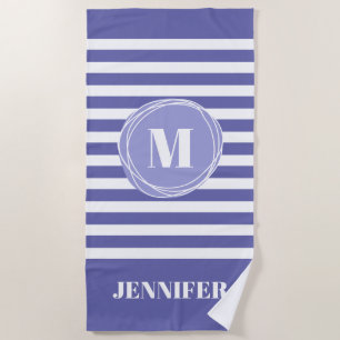 Toalla De Playa Personalizado de monograma con bandas de muy peri