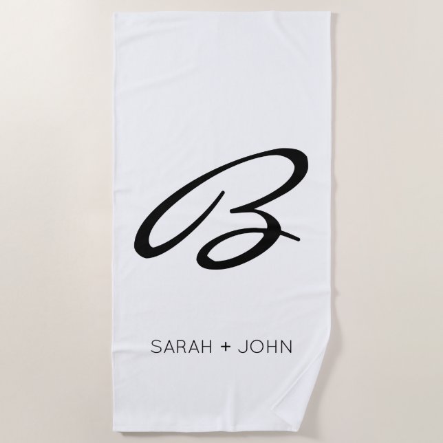 Toalla De Playa Personalizado de nombres de monograma blanco simpl (Anverso)