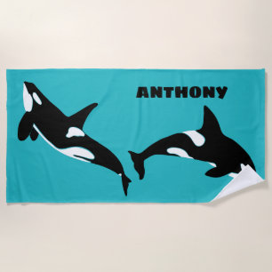 Toalla De Playa Personalizado de orcas asesinas ballenas azul Verd