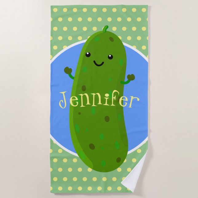 Toalla De Playa Personalizado de pepino verde suave ilustracion (Anverso)