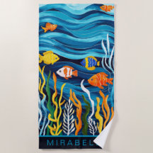 Personalizado de Pescado Tropical y Olas Azules