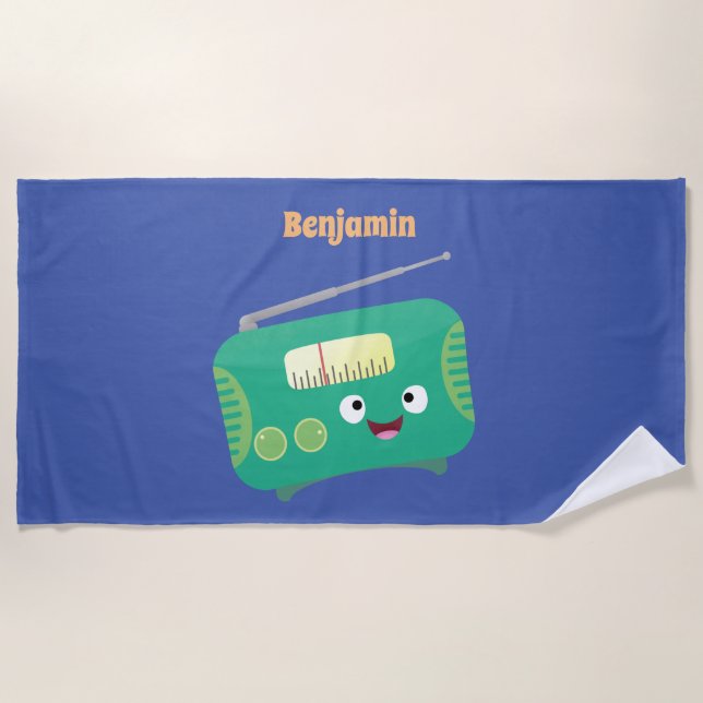 Toalla De Playa Personalizado de radio retro alegre y gracioso (Anverso)