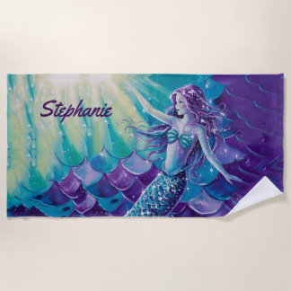 Toalla De Playa Personalizado de sirena morada de bonito