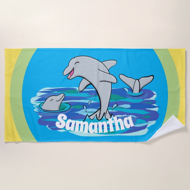Toalla de playa personalizado dulce dulce delfines (Anverso)