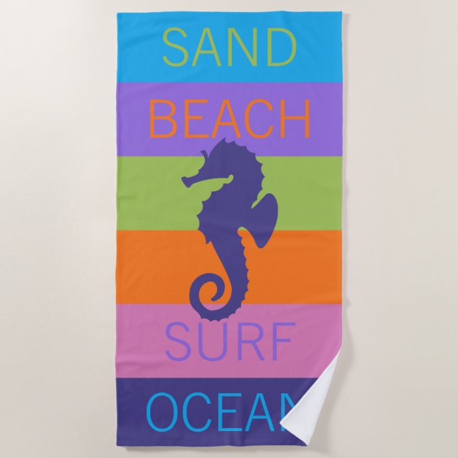 Toalla De Playa Personalizado Feliz Brillante Patrón de franjas de (Anverso)