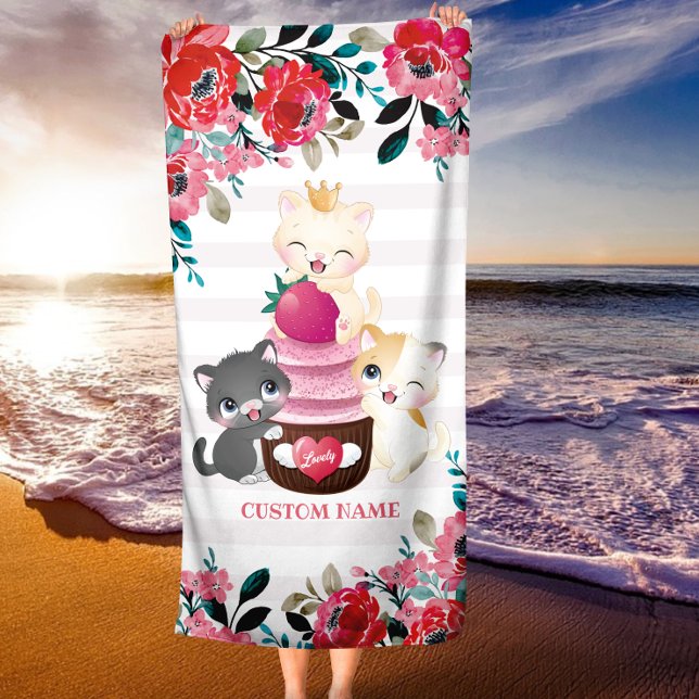 Toalla De Playa Personalizado floral caprichoso Gatos Cubierta de  (Subido por el creador)