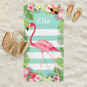 Toalla De Playa Personalizado floral de color rosa de agua tropica