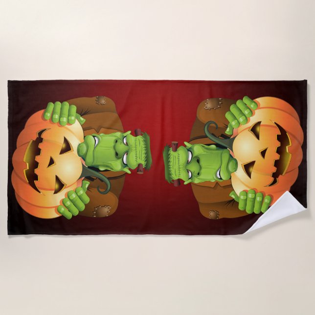 Toalla De Playa Personalizado Frankenstein con Calabaza (Anverso)