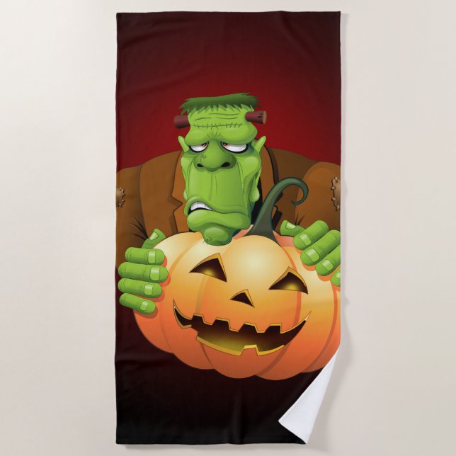 Toalla De Playa Personalizado Frankenstein con Calabaza (Anverso)