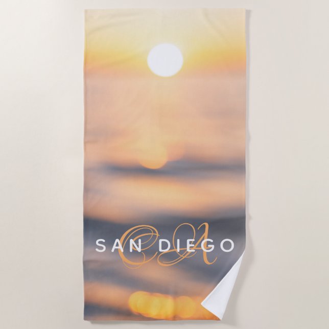 Toalla De Playa Personalizado Golden Ocean Sunset de San Diego (Anverso)