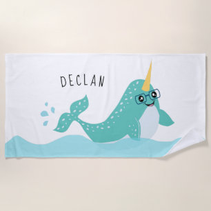 Toalla De Playa Personalizado Guay Narwhal Arctic Whale con gafas