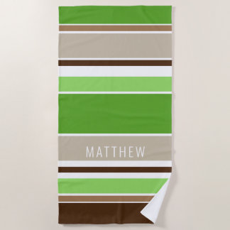 Toalla De Playa Personalizado Lime Green Dark Taupe Rayos Blancos