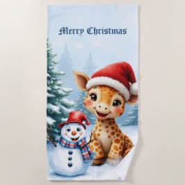 Toalla De Playa Personalizado lindo Giraffe con Santa Hat y Snowma