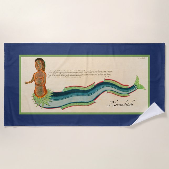 Toalla De Playa Personalizado Mermaid Lobster Navy decoración cost (Anverso)