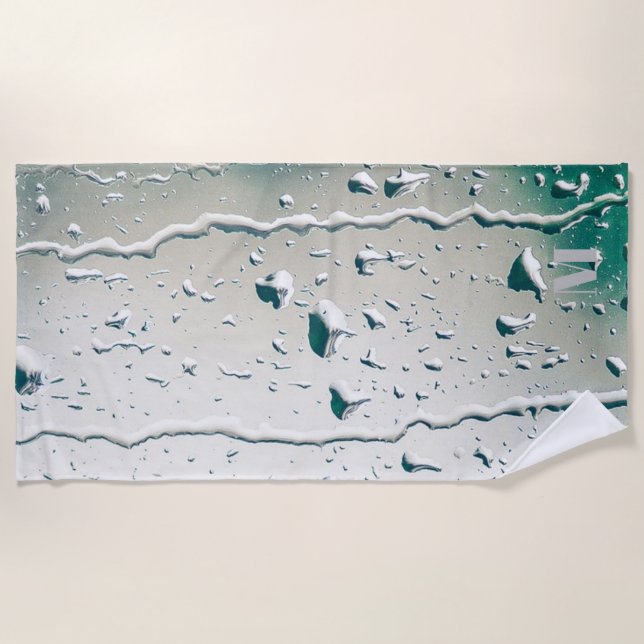 Toalla De Playa Personalizado Monogramo Lluvia Blanca Bachelorette (Anverso)