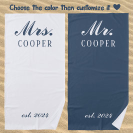 Toalla De Playa Personalizado Mr&Mrs Honeymoon Gift Newlyweds Gray