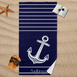 Toalla De Playa Personalizado Nautical Anchor Baño Naval Playa Azu