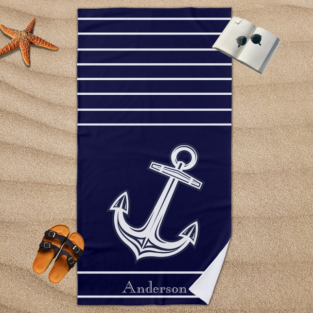 Toalla De Playa Personalizado Nautical Anchor Baño Naval Playa Azu (Subido por el creador)
