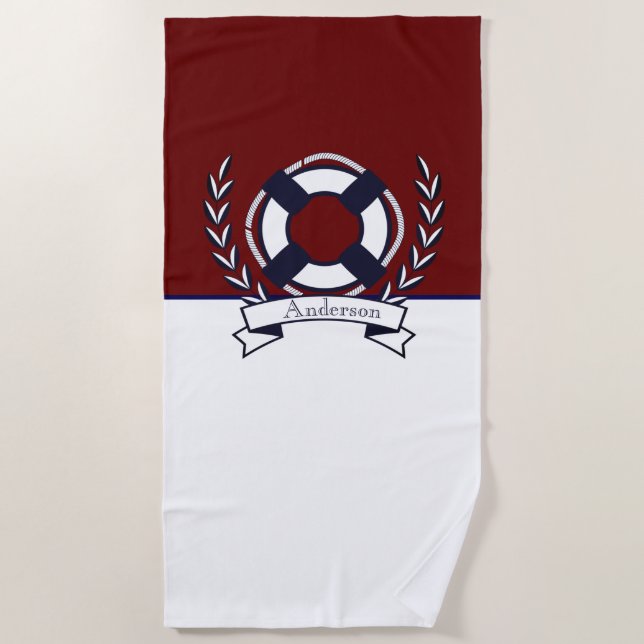 Toalla De Playa Personalizado Nautical Anchor Bathroom Burgundy Na (Anverso)