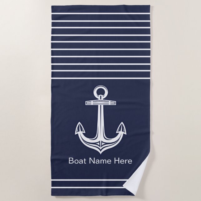 Toalla De Playa Personalizado Nautical Anchor Ocean Naval Azul (Anverso)