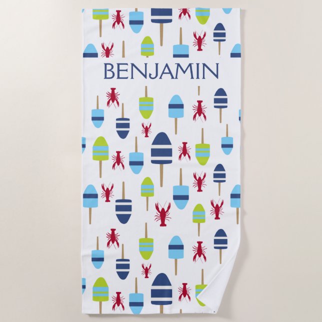 Toalla De Playa Personalizado Nautical Red Lobster Buoy Beach Hous (Anverso)