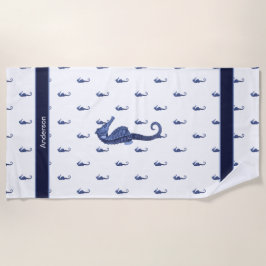 Toalla De Playa Personalizado Nautical Seahorse Bathroom Sea Blue