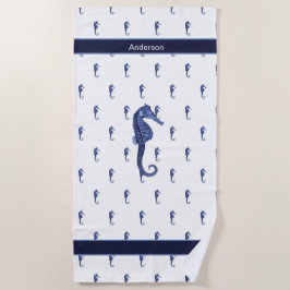 Toalla De Playa Personalizado Nautical Seahorse Bathroom Sea Blue