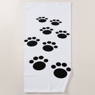Toalla De Playa Personalizado negro lindo Mascota Paw Trail