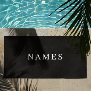 Toalla De Playa Personalizado negro simple Añadir su nombre elegan