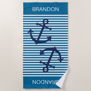 Toalla De Playa Personalizado Patrón de franjas de perrito azul bl
