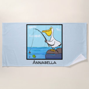 Toalla De Playa Personalizado pelícano de pesca divertida