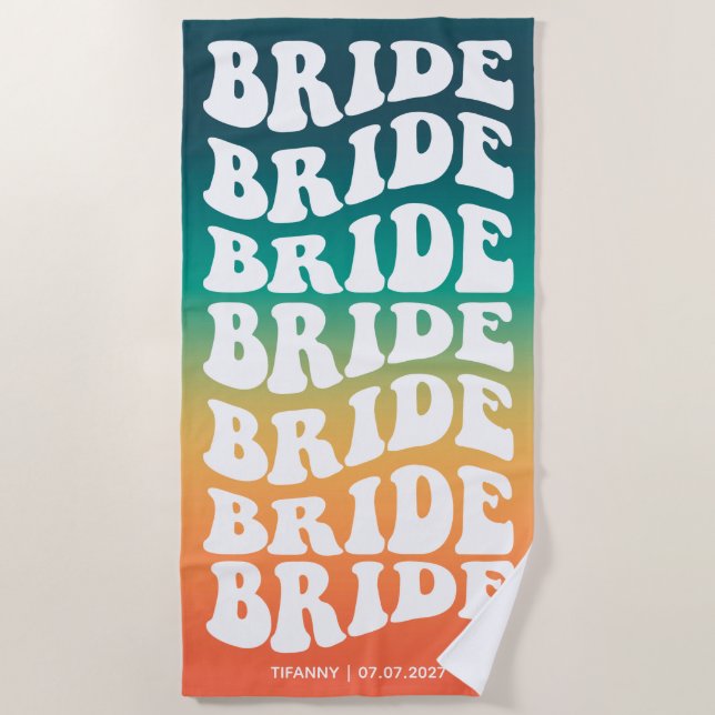 Toalla De Playa Personalizado retro de gradiente Bride Pastel (Anverso)