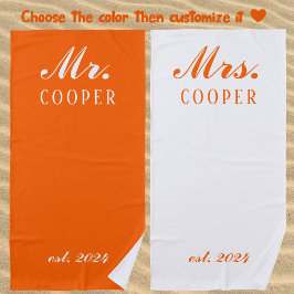 Toalla De Playa Personalizado Sr.&Mrs Honeymoon Gift Naranja de Ne