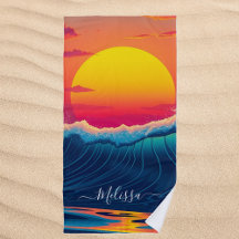 Toalla de playa personalizado Sunset Wave -