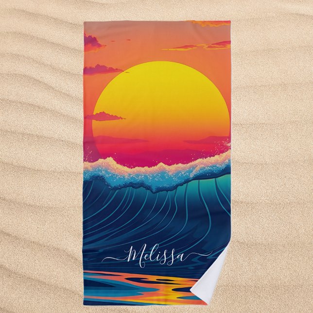 Toalla de playa personalizado Sunset Wave - (Custom Sunset Wave Beach Towel)