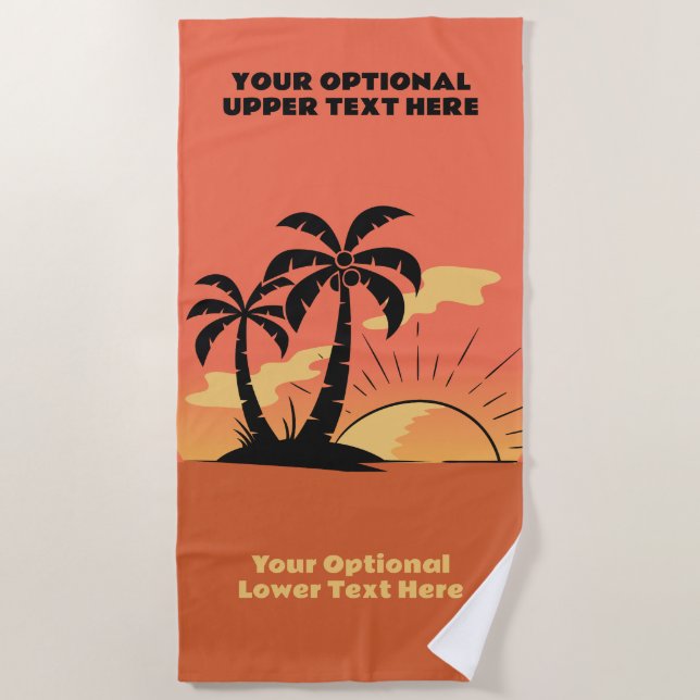 Toalla De Playa Personalizado Texto Isla tropical Atardecer (Anverso)