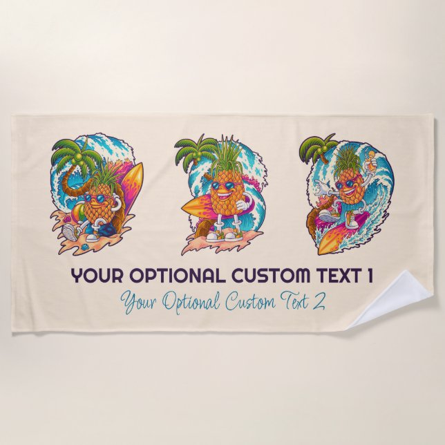Toalla De Playa Personalizado Texto Surfing Pineapple (Anverso)