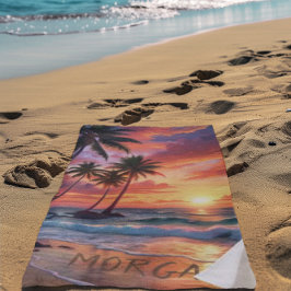 Toalla De Playa Personalizado Tropical Beach Sunset | Arte costero