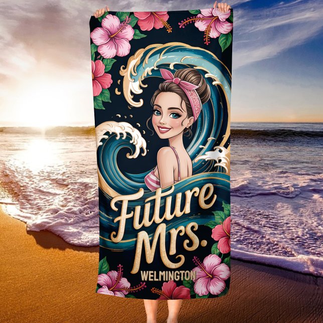 Toalla De Playa Personalizado Tropical Hibiscus Ocean Wave Future  (Subido por el creador)