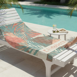 Toalla de playa Personalizado tropical marrón y ro