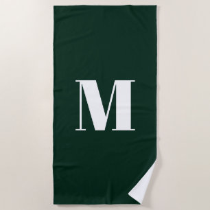 Toalla De Playa personalizado verde pino oscuro minimalista monogr