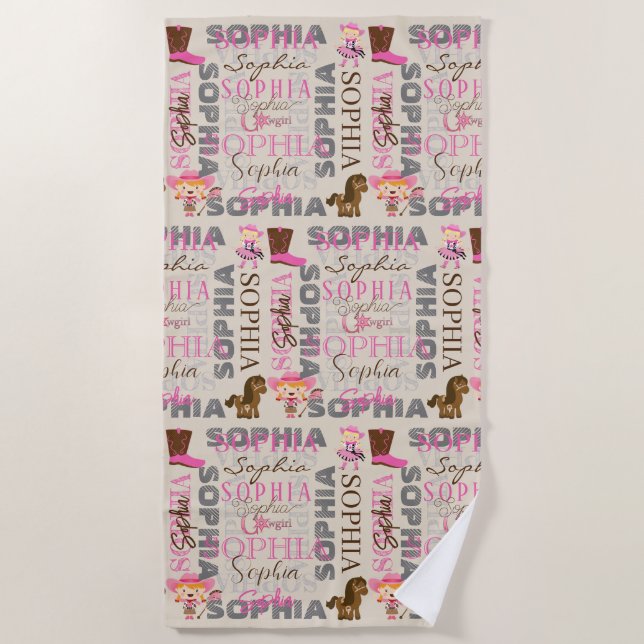 Toalla De Playa Personalizado Western Cowgirl Horse Lover Collage  (Anverso)