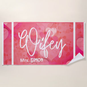 Toalla De Playa Personalizado Wifey heart