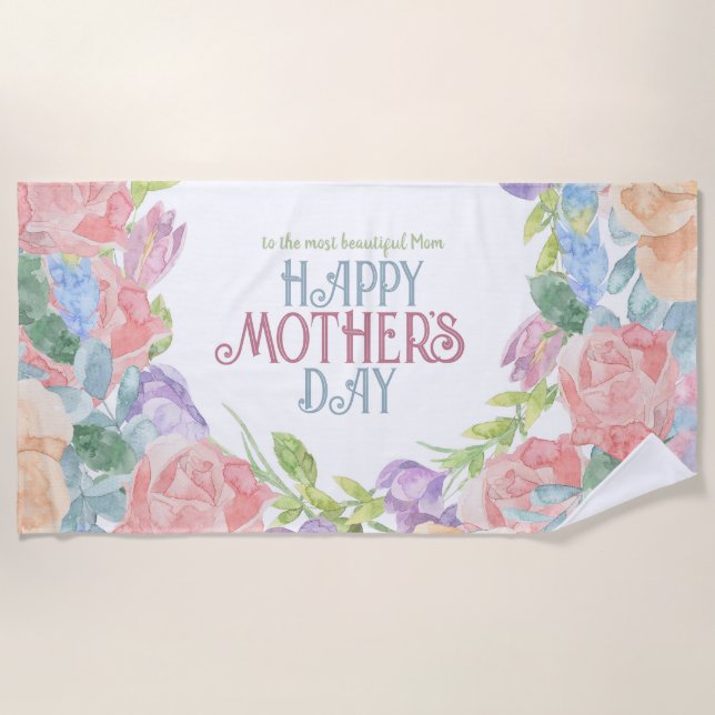 Toalla De Playa Personalizar cuatro flores acuarela Día de la Madr (Anverso)