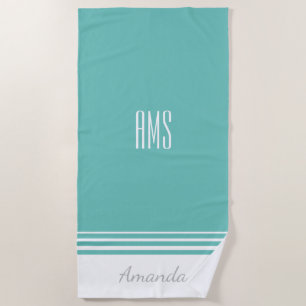 Toalla De Playa Personalizar nombre e iniciales, Verde azulado y b