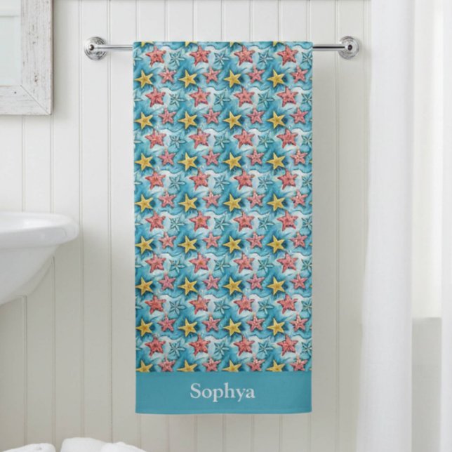 Toalla De Playa Personalized Blue Nautical Starfish (Subido por el creador)